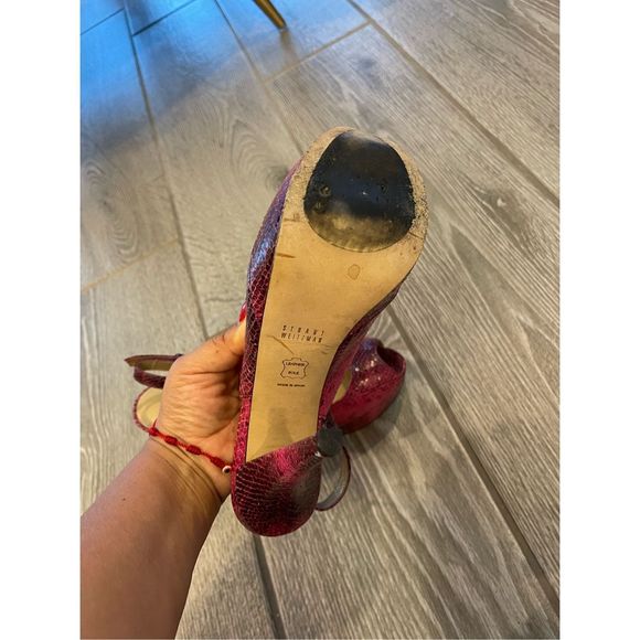 STUART WEITZMAN Pink Snakeskin Platform Heels Size 7 - Picture 9 of 11